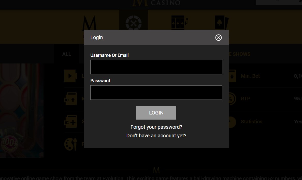One Casino Welkomstscherm